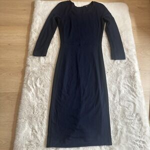 Babaton Made in Italy Women's Navy Bodycon Midi Dress Long Sleeve Work Evening 4